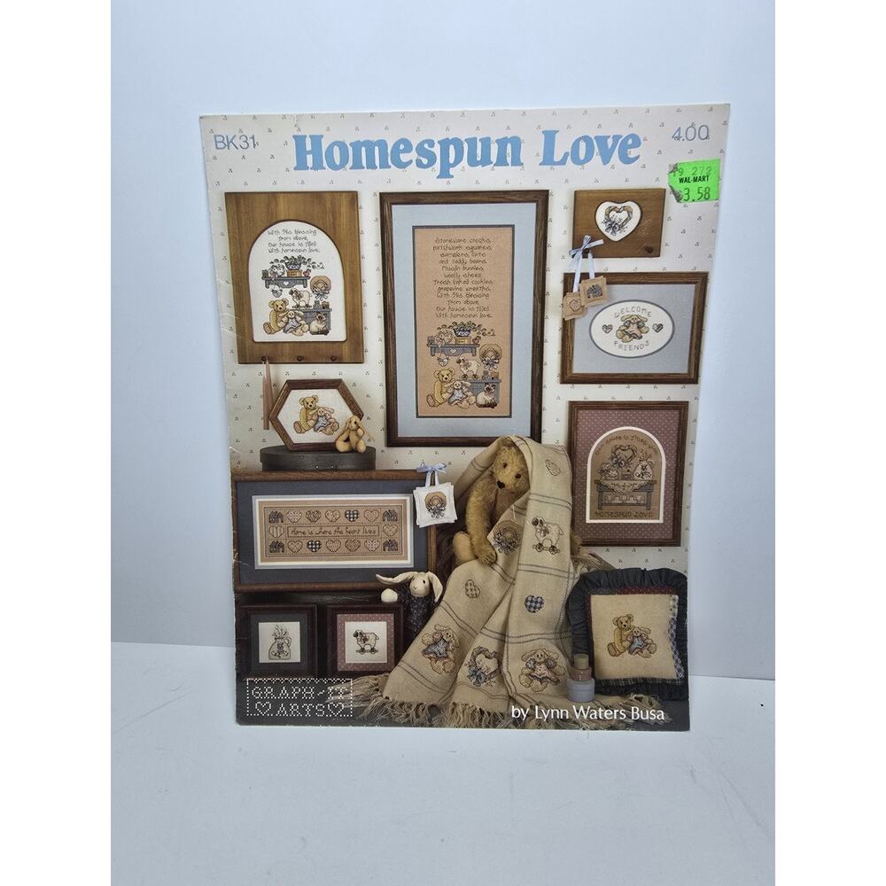 Teddy Bear Designs Homespun Love Cross Stitch Pattern Leaflet 1990 Vintage